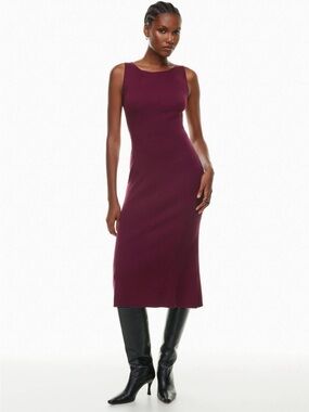 Wilfred Aritzia Tierra Dress Spiced Burgundy Ribbed Knit Midi Dress